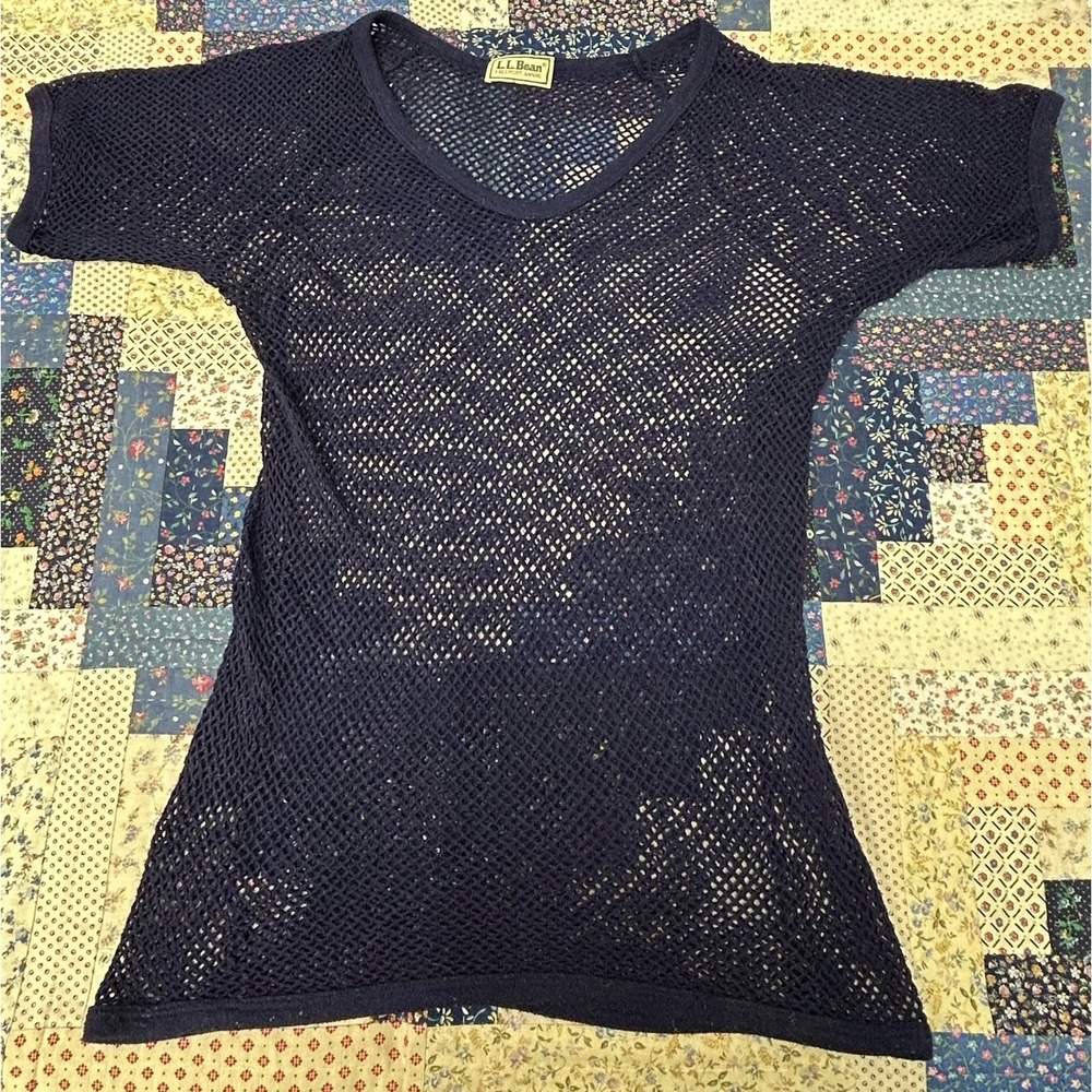 Vintage 80's L.L. Bean Navy Blue Health Vest String Vest Mesh Top Made in USA